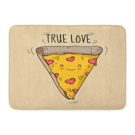 GODPOK Appetizing Animated Smiling Cute Pizza Triangle Cheese Salami in The Form Hearts Text True Rug Doormat Bath Mat 23.6x15.7 inch