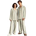 thumbnail image 3 of Matching Pajamas for Couples Button Down Striped Women Mens Pajamas Set Sleepwear Long Sleeve Warm Lounge Sets 2 Pcs Loungewear Khaki M, 3 of 7