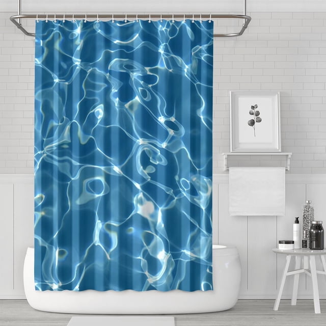 Ensemble de Rideau de Douche avec Doublure à Boutons-Pression, Tissage Bleu Minimaliste Moderne (5) Rideaux de Douche Doublure de Douche Imperméable, Rideau de Salle de Bain Minimaliste en Polyester, 72x72 Pouces