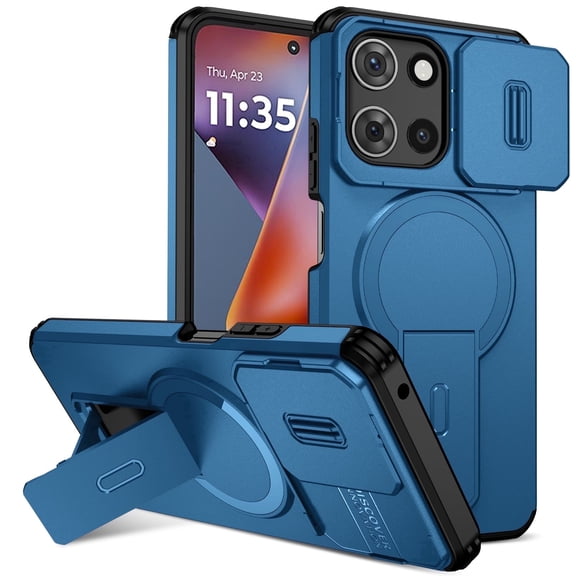 Asuwish Magnetic, Kickstand, Slide Camera Cover TPU, Plastic, Metal Hard Shell Fashion Cell Phone Case for Motorola Moto G 5G 2025, Blue