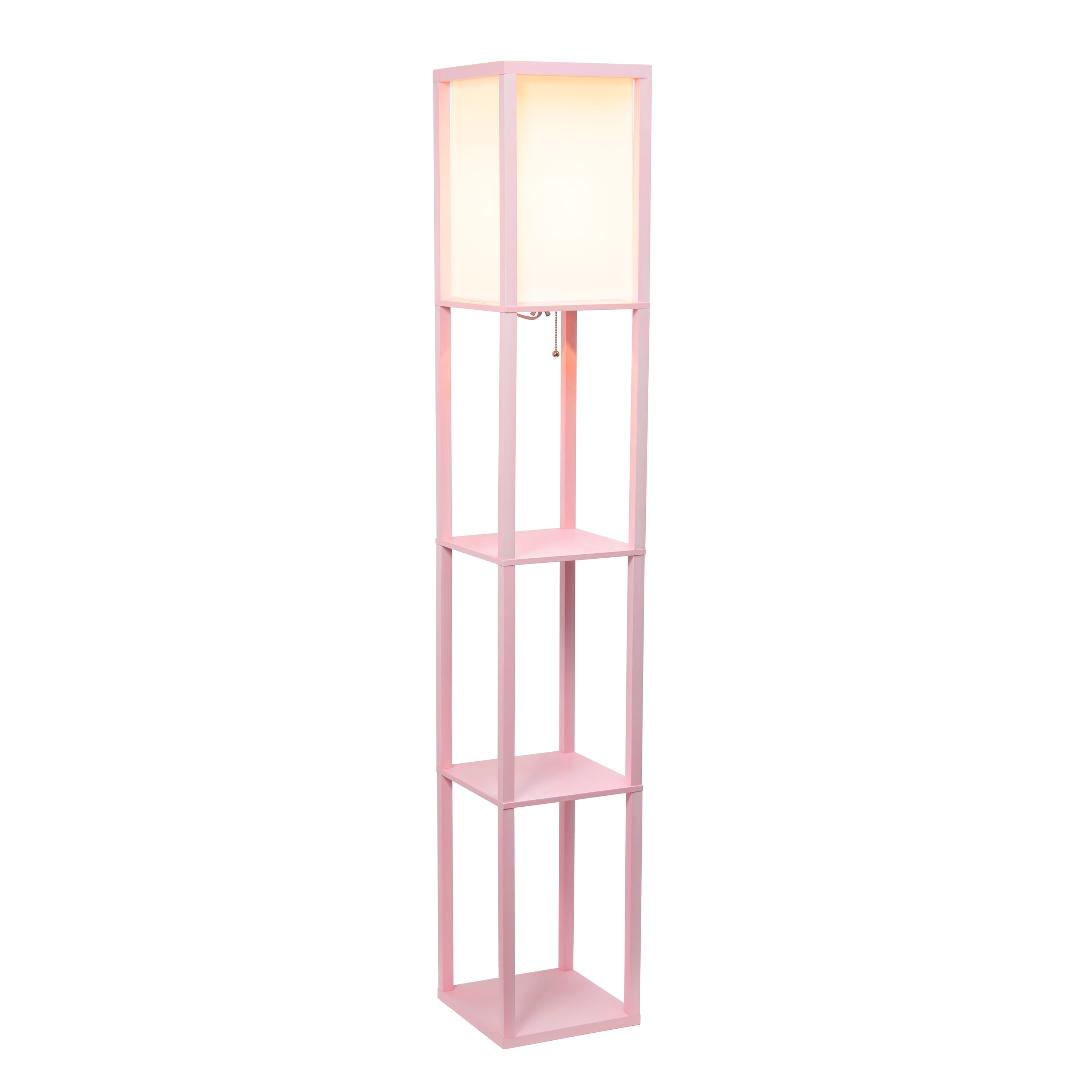 Lalia Home 62.5" 3-Shelf Column Storage Floor Lamp with Linen Shade & LED Bulb, Light Pink