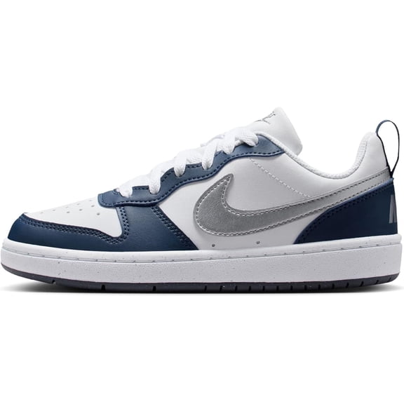 Nike Big Kid's Court Borough Low Recraft Shoes, White/Metallic Silver-Deep Night, 4.5Y