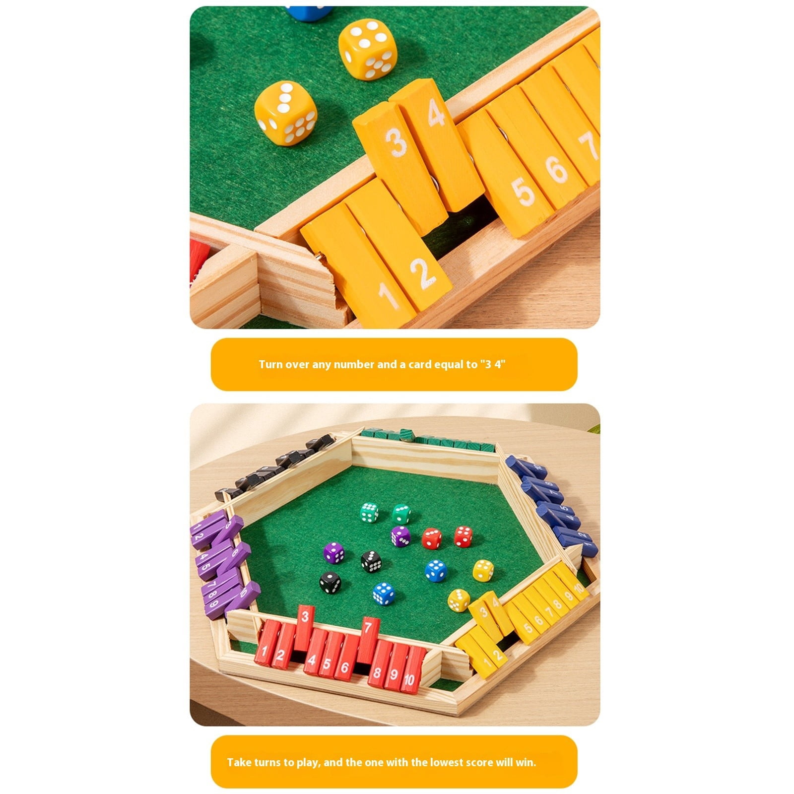 Shut The Box Wooden Dice Board Game, Classic Family Game for Up to 6 Players