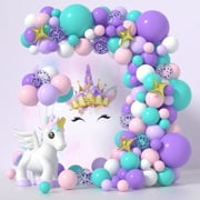 Janinus Unicorn Balloons Arch Garland Kit - Unicorn Birthday Party Decorations with Confetti Matte Purple Matte White Aqua Blue Pastel Purple Pink Balloons Set for Wedding Baby Shower Party Supplies