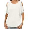 thumbnail image 1 of Gibobby Camisetas Mujer Manga Corta Camiseta manga corta con cuello redondo y hombros descubiertos color sólido a la moda para mujer(Blanco,G), 1 of 5