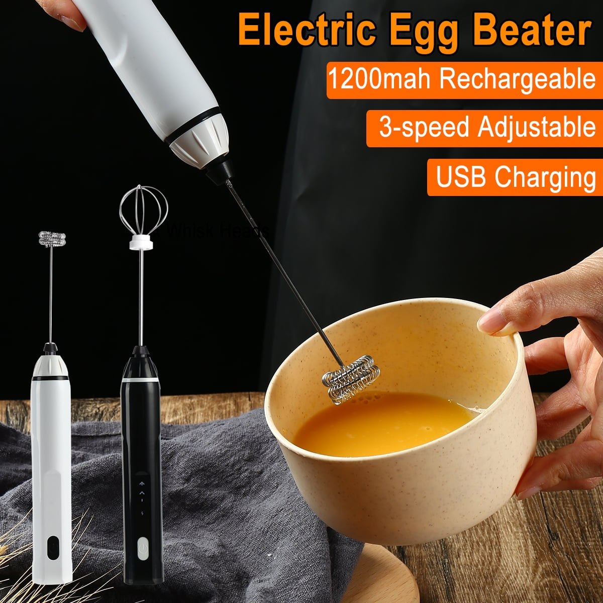 Electric Foam Maker Handheld Milk Frother Egg Mixer Stainless Steel Mini Mixer Blender USB Rechargeable with 3 Adjustable Speeds 3 Different Attachments for Coffee Latte Cappuccino Hot Chocolate 