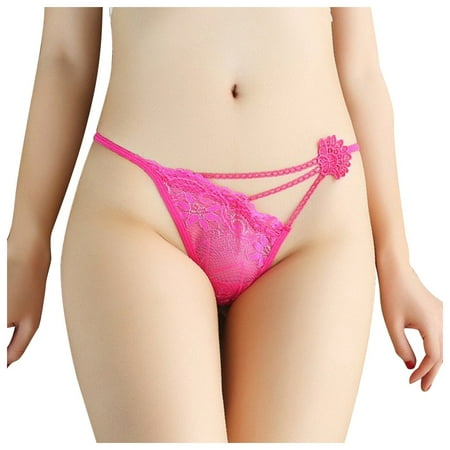 BYHONG Womens Transparent Lace Embroidered Sexy Thong Seductive Underwear Women S Low Waisted Hollowed Out Spicy Underwear Women Panties Hot Pink One Size