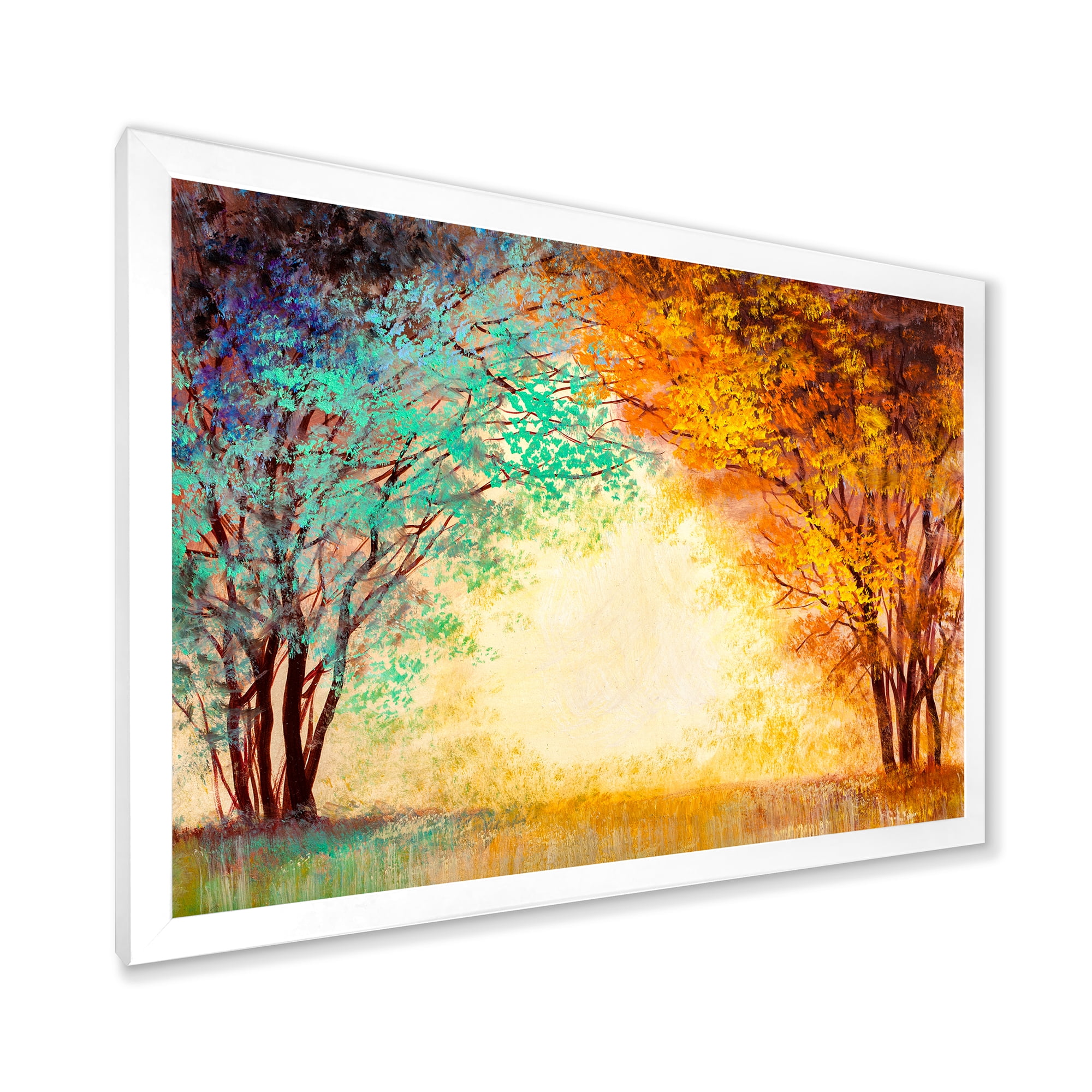 Designart 'Alley Through The Turquise Park In Autumn Sunset ' Traditional Framed Art Print