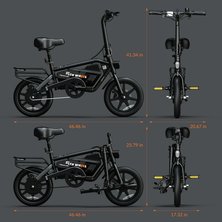5TH WHEEL Electric Bike for Adults with 700W Peak Motor 14" Electric Bicycle, 36V 10.4Ah Battery Ebike, UL2849