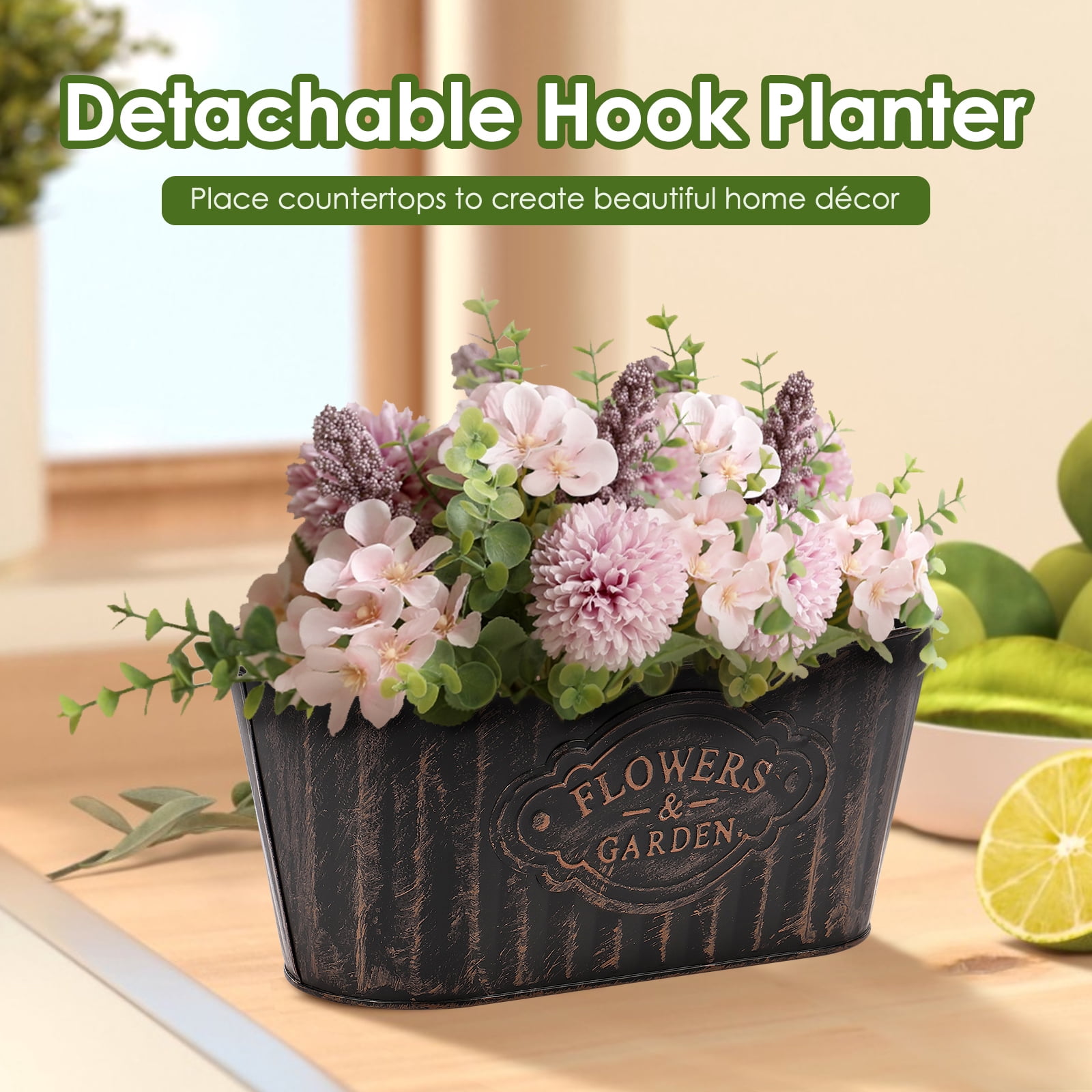 Keyohome 3Pcs Hanging Flower Pots,Metal Wall Planter,Iron Bucket Planter with Detachable Hooks for Indoor Outdoor,Drainage,Rustproof,Black,10.6"