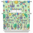 thumbnail image 2 of Children's Day Swag Curtains Valance & Tier Set, Cartoon Sun Airplanes Castles Kites Boat Balloon Green 3 Pcs Set Kitchen Swag Valances and Tiers 24 Inch Length Rod Pocket Curtain Drapes for Bedroom, 2 of 9
