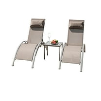 Set of 3 Patio Chaise Lounges Chair Aluminum Patio Table Folding Lounge Chairs for Outside Patio Pool Beach Yard Khaki