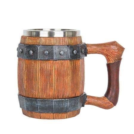 

600ml Stainless Steel Gift Beer Mug Simulation Wooden Barrel Drinkware