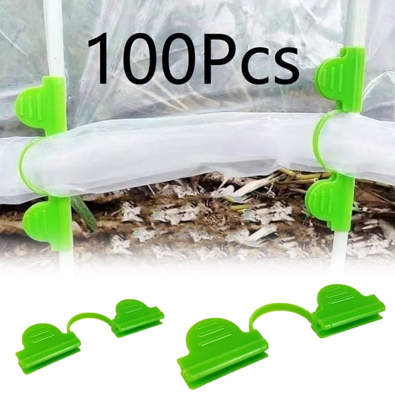 Urbanw 100Pcs Greenhouse Clips, Plastic Film Clamp, Double Head Windproof Fixing Clamps for Greenhouse Hoops, Plant Support Garden Stakes, For Fixing Plant Cover, Garden Plastic Sheeting