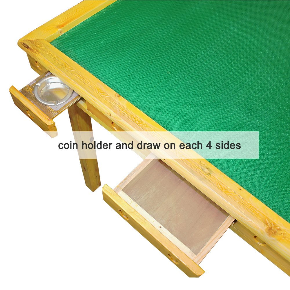 35 Mahjong Game Portable Folding Reversible Wooden Square Large Table for Poker/Dominoes/Card/Paigow/Mahjong Game Table with Coin Holders 