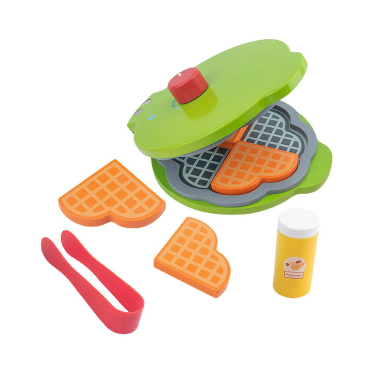 Wooden Food Kitchen Toys Kitchen Accessories Hands on Ability Preschool Learning Toys for Kids 4 5 6 Waffle Maker, Green