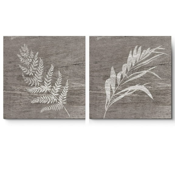 wall26 Canvas Print Wall Art Set Forest Plant Silhouettes on Wood Grain Floral Botanical Illustrations Minimalism Chic Relax/Calm Multicolor for Living Room, Bedroom, Office - 24"x24"x2