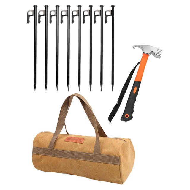S SERENABLE Ensemble de Piquets de Sol Robustes pour Camping avec Outil Portable Multifonction pour Champs de Neige Accessoires 8 Ancrages à Tête Plate Sac de Rangement 40cm