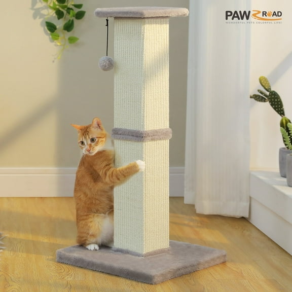 PAWZ Road 32" Tall Sisal Cat Scratching Post for Indoor Cats - Durable Cat Scratcher with Wide Base, Gray