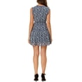 thumbnail image 3 of INSPIRE CHIC Women's Ditsy Floral Ruffle Neck Bow Tie A Line Sleeveless Dress XL Navy Blue, 3 of 5