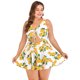 thumbnail image 4 of Traje de baño de una pieza con cuello halter y estampado floral de talla grande Traje de baño tipo tankini estilo pin up, 4 of 5