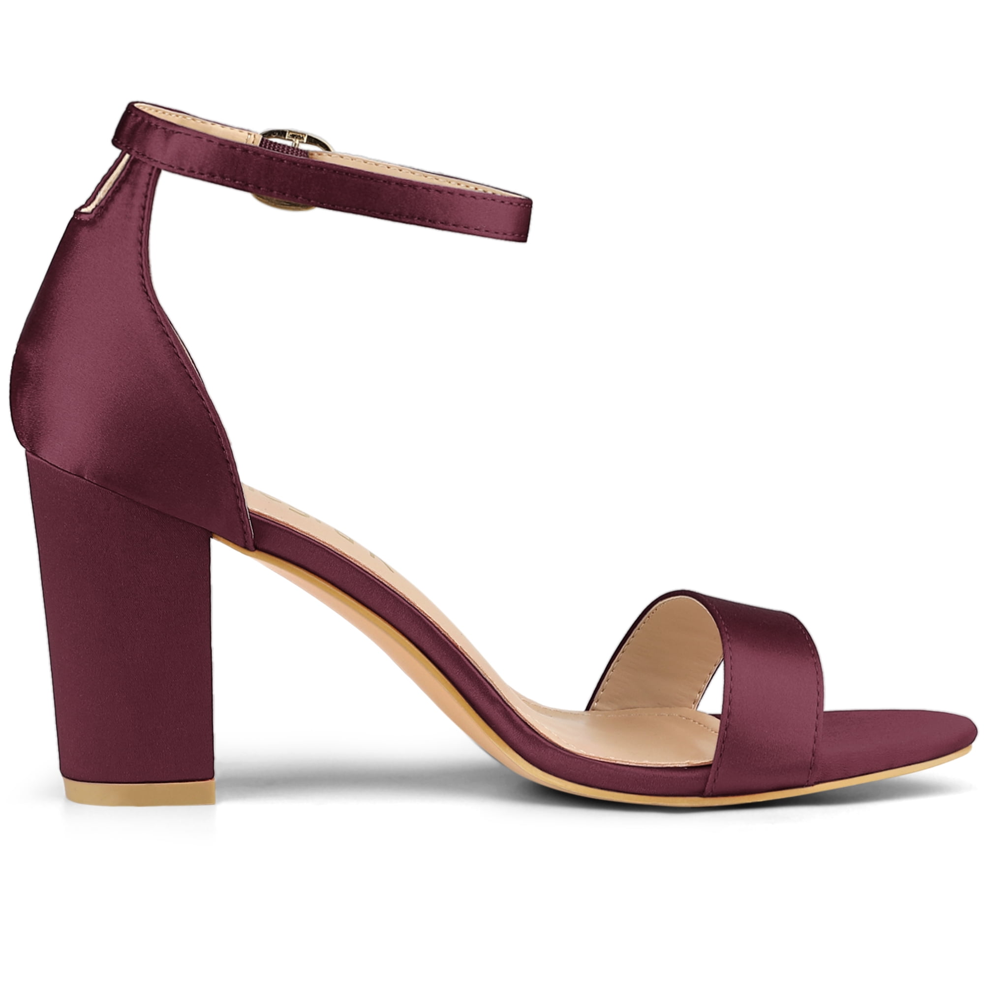 DARING DIVA Women's Satin Ankle Strap Chunky Heels Burgundy 9