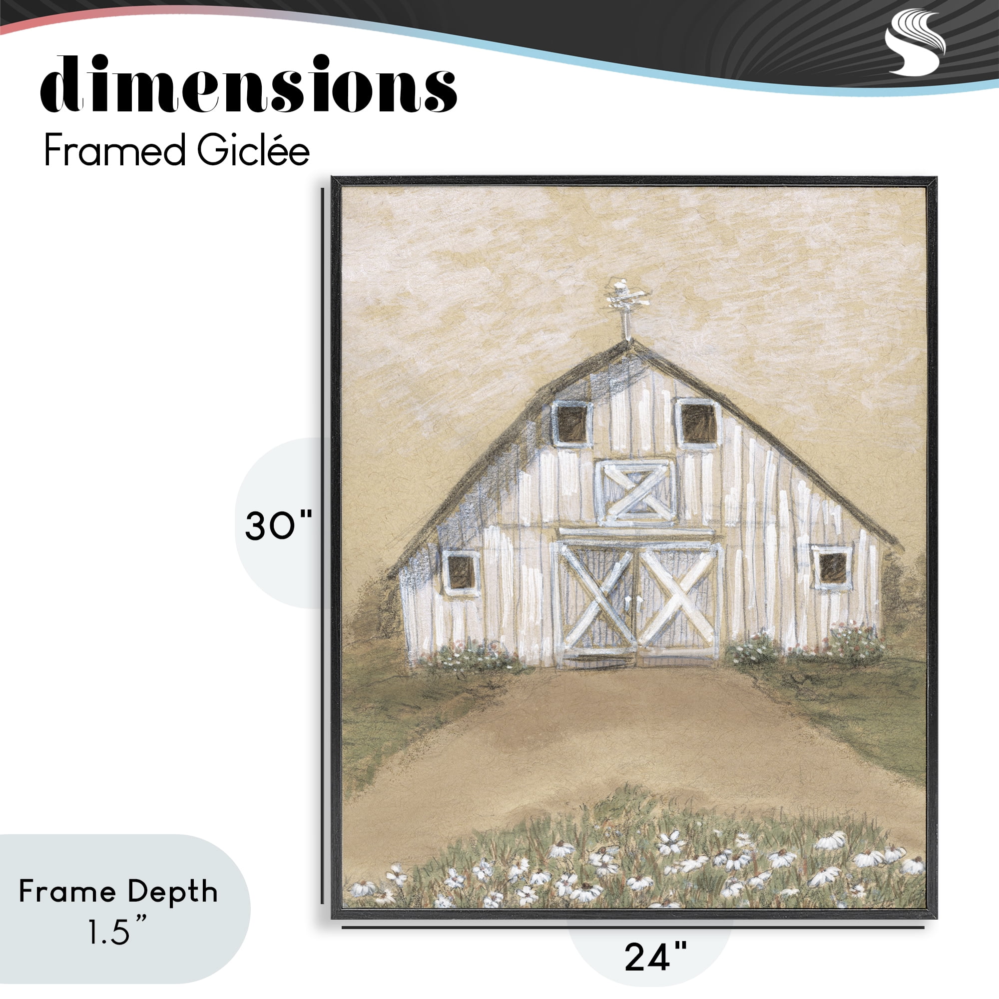 Stupell Industries Barn Lane Flowers Drawing Black Framed Giclee Art, design by Patti Bishop