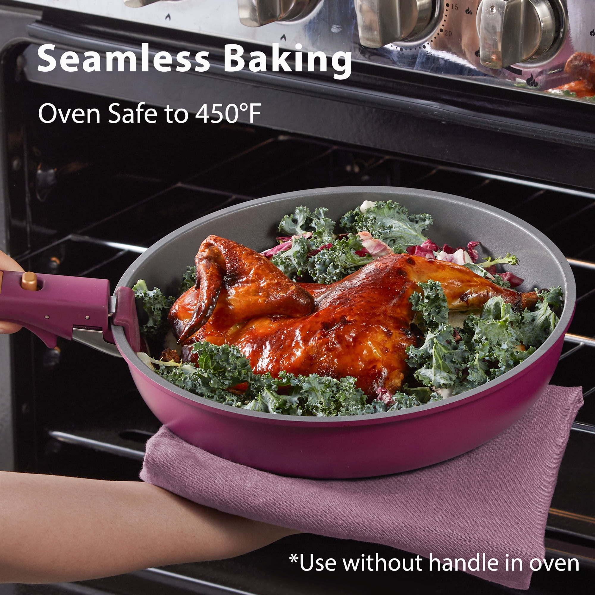 Carote Nonstick Detachable Pots and Pans Set, 6 Pieces Non Toxic Cookware Set with Induction, Oven/Dishwasher Safe, Easy for Storage, Magenta Purple