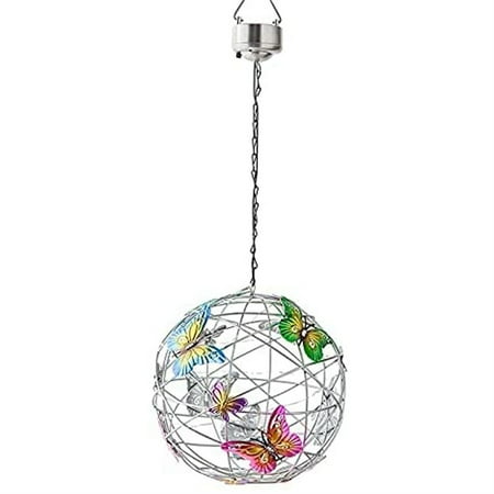 

Solar Lighted Hanging Mesh Orb with Colorful Butterflies Roaming Light Solar Garden Hanging Lighted Ball Garden Pendant Light Decor Outdoor Yard Ornament