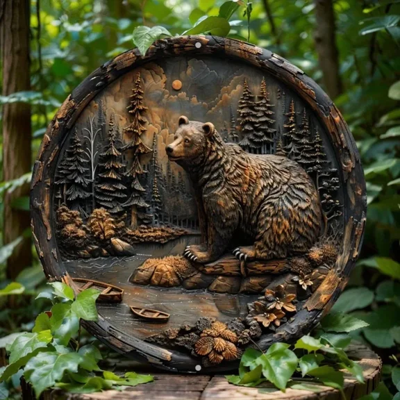 HELLOYOUNG Flat Print Metal Forest Black Bear Sign | Home Decor for Garage, Cafe, Bar & Living Room | Unique Gift Idea