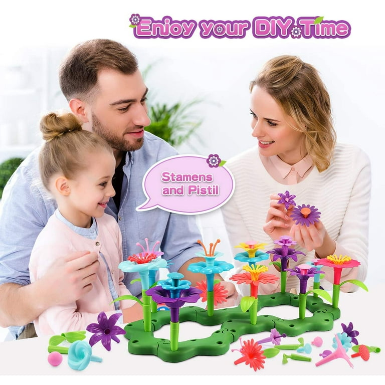 184 PCS Flower Garden Building Toys for Girls Age 3, 4, 5, 6, 7 Year Old,  STEM Toy Gardening Pretend Toys for Kids, Birthday Gift for 6 Year Old Girl