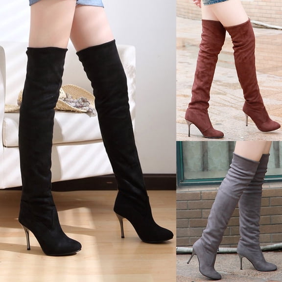 Slim Thigh High Boots for Women Over The Knee Strench Pointed Toe Stiletto Heel Slouchy Boot for Party Dressy Outfits