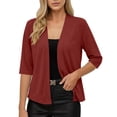 thumbnail image 7 of Yrmaups Loose Fit 3/4 Sleeve Blazer Cardigan for Women, Casual Open Front Solid CoverUp, Soft Knit Top for Office Travel Daily Wear Layering, Red M, 7 of 7