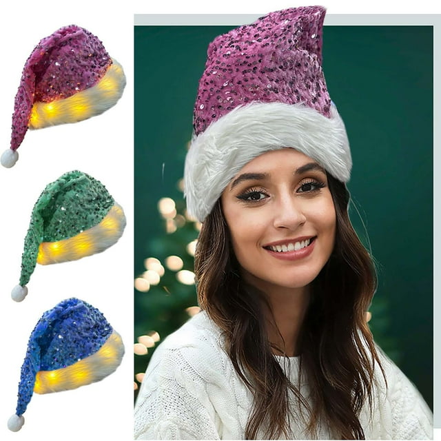 Xihbxyly Gorro de Papá Noel Brillante, Diseño Clásico de Terciopelo, Forro Suave y Cálido, Accesorio Navideño Unisex, Decoración para Fiestas, Cosplay, Festividades de Año Nuevo, Tamaño 53 X 32 Cm.