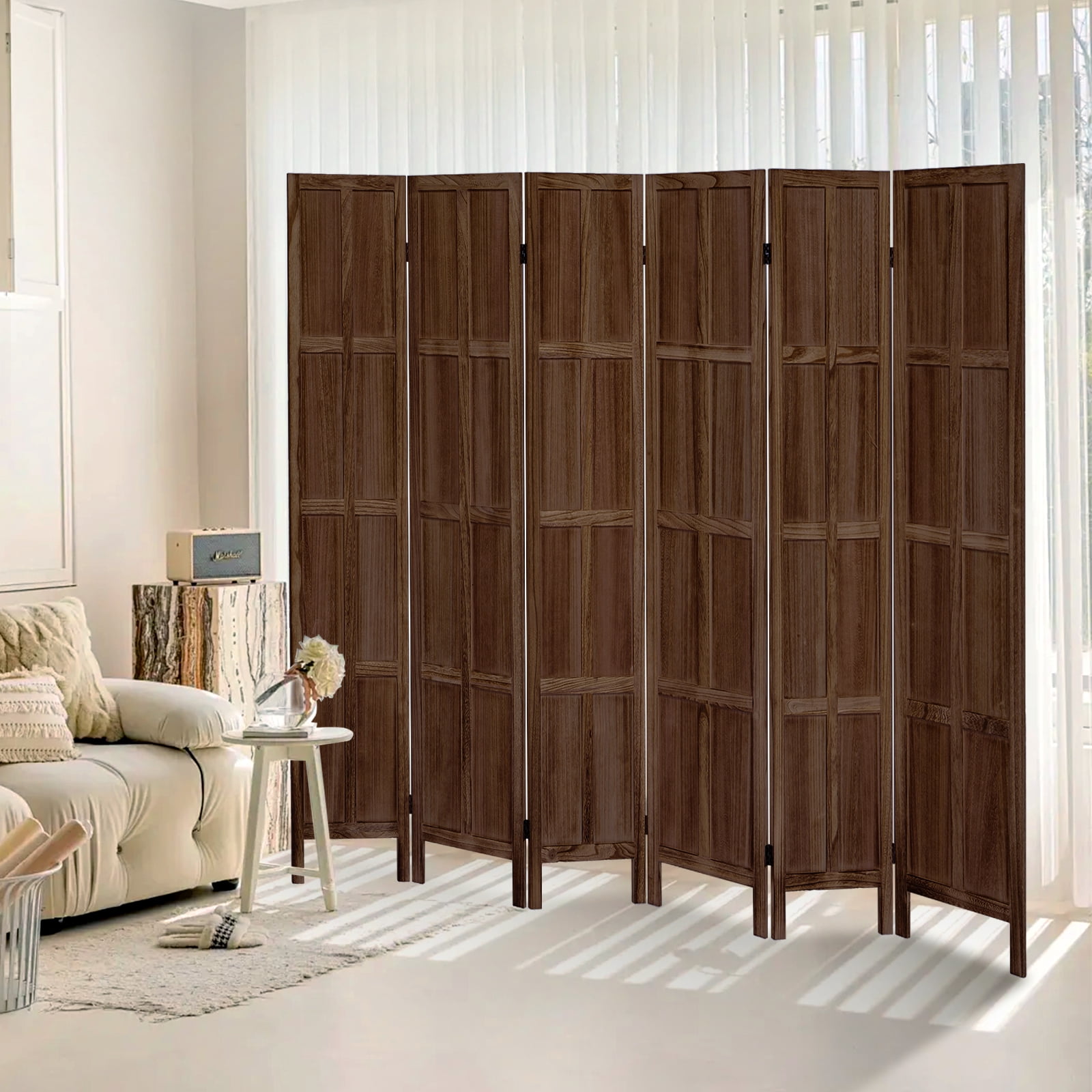 Aletheiawu 6 Panel Room Divider Wall and Folding Privacy screen, No Installation Require, Dark Brown