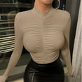 thumbnail image 2 of Timegard Going out Tops for Women Half High Neck Ruched Long Sleeve Tops Fall Csaual Skinny Comfy Tee, 2 of 6