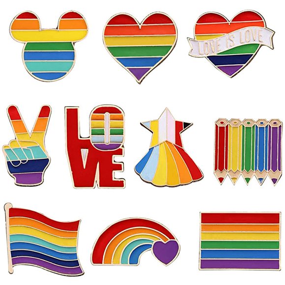 Pack Of 10 Rainbow Pins, Pride Pin, Pins For Clothing, Pride Badge, Lesbian Flag Enamel Pin, Lapel Pin, Rainbow Badge