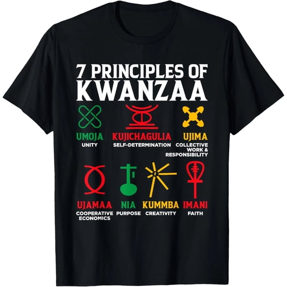 7 Principios de Kwanzaa Feliz Kwanzaa Playera para Mujer - Negro, Blanco, Regalos - Tallas S a 3XL