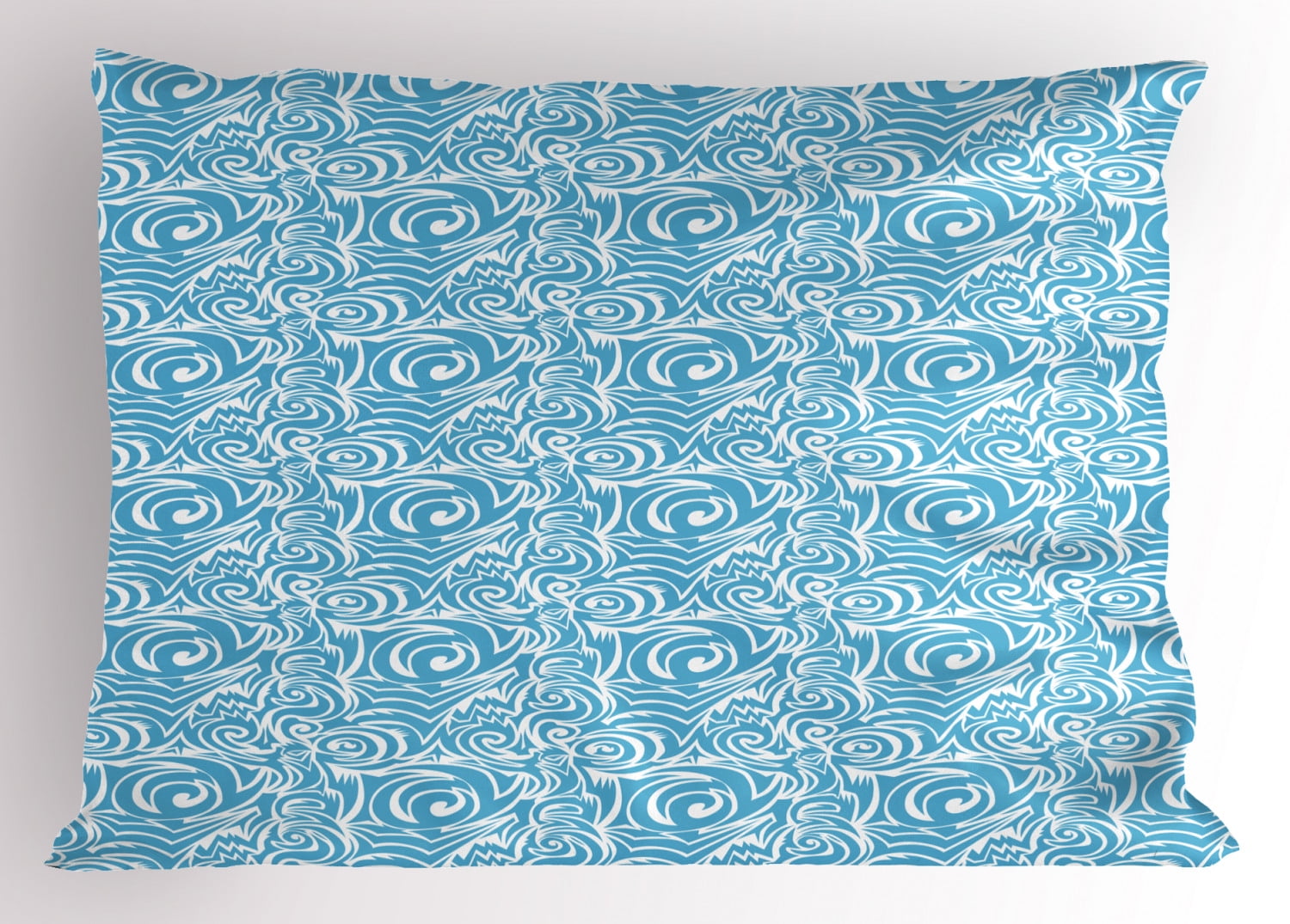 Blue And White Pillow Sham Balinese Tribal Tile Art Illustration