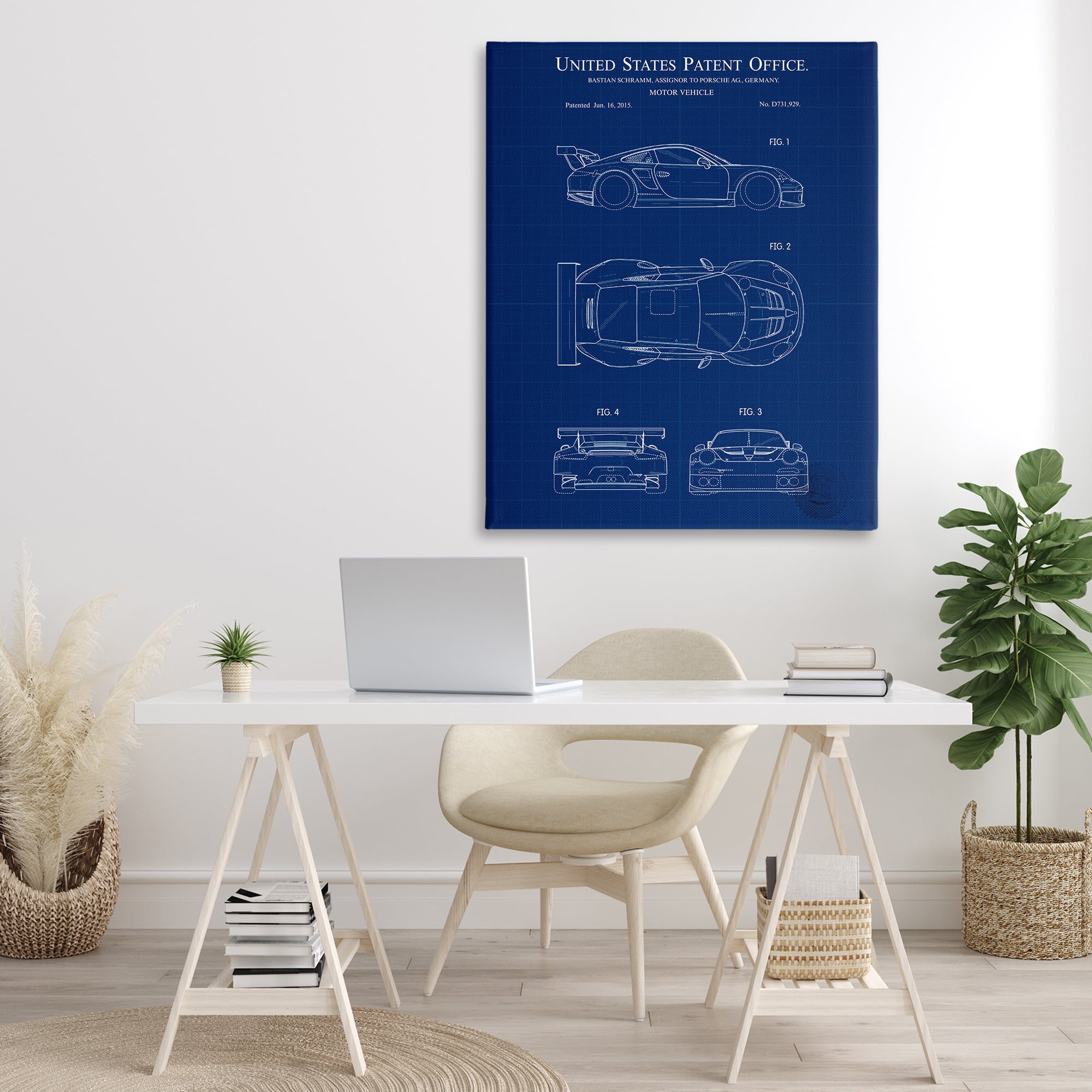 Stupell Industries Motor Vehicle Blueprint Transportation Painting Gallery Wrapped Canvas Art Print Wall Art, 36 x 48