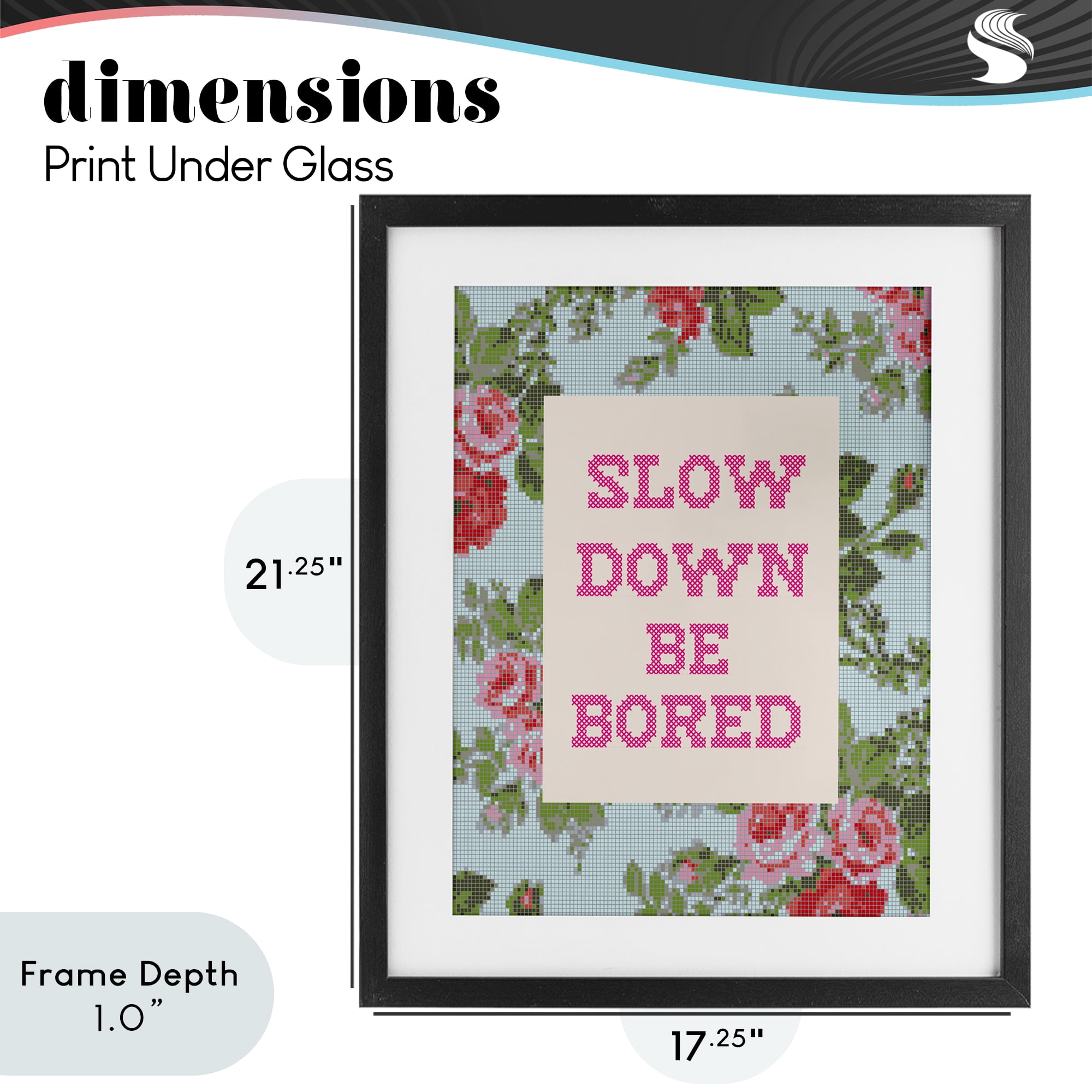 Stupell Industries Slow Down Be Bored Faux Cross Stitch Black Framed Print Under Glass, design by Lil' Rue