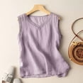thumbnail image 2 of Brnmxoke Linen Tshirts Shirts for Women Sleeveless Ruffled V Neck Tank Tops Summer Solid Color Raw Edge Hem Camisoles Purple,M, 2 of 3