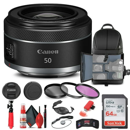 Canon RF 50mm F/1.8 STM Lens (4515C002) + Filter + BackPack + 64GB Card + More (International Version)