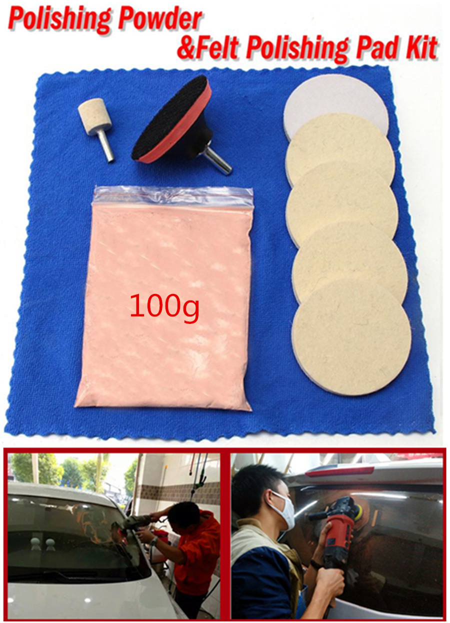 10Pcs Car Window Glass Scratch Remover Kit Wool Polishing Pad 100g Cerium  Oxide 