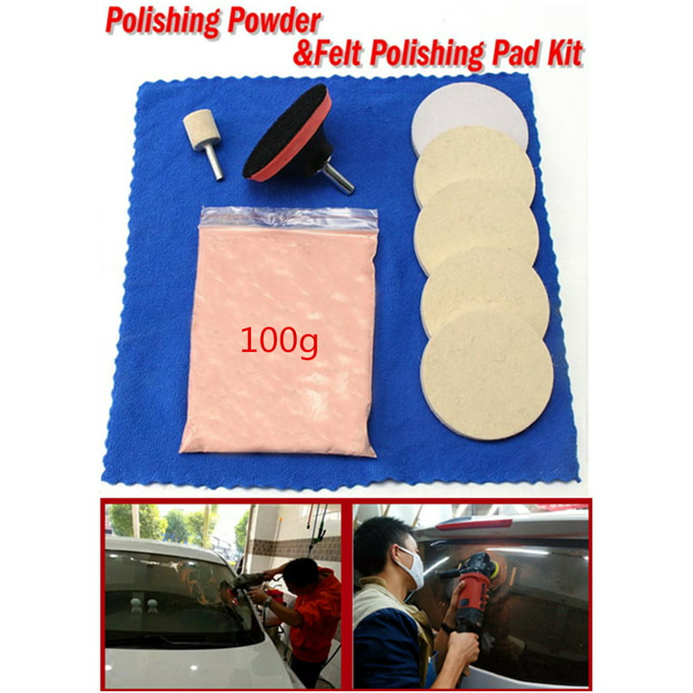 10Pcs Car Window Glass Scratch Remover Kit Wool Polishing Pad 100g Cerium  Oxide 