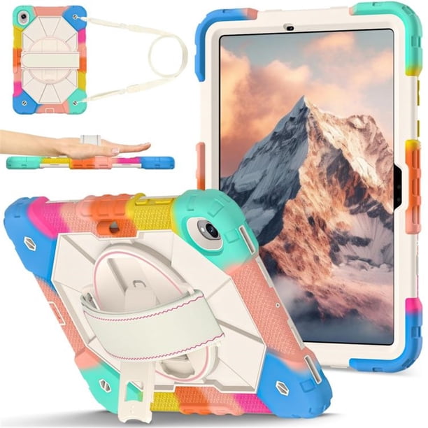 Funda Resistente a Golpes para Samsung Galaxy Tab S11, Funda Protectora de Silicona + Capa de PC Anti Caída con Asa Giratoria de 360°, Soporte, Correa para el Hombro, Colorida, para Galaxy Tab S11