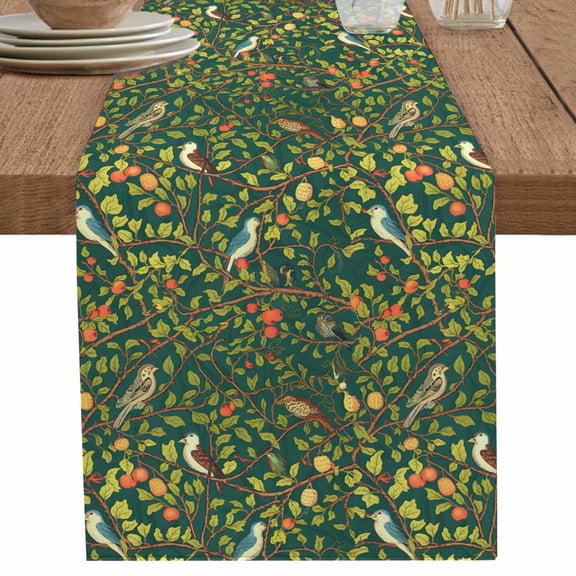nqOlkjepod Botanical Birds Table Runner 108 Inches Long Farmhouse Dress Scarves, Art Abstract Leaves Green Dining Tablerunner for Coffee Table/Kitchen Island/Party Décor, 13" x 108"