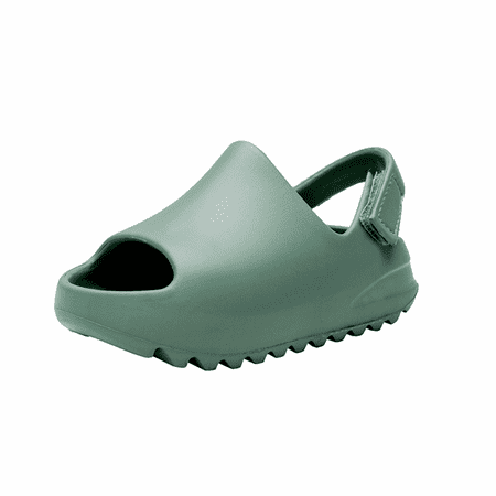 

Wish Little Kids Slides Sandals Kid Summer Slip-On Sandals Shower Beach Pool Anti-slip Slippers Soft EVA Sandals with Reinforcement Velcro-----Dark Green（Size 28） S290