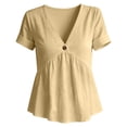 thumbnail image 6 of hoksml Women's V-Neck Short Sleeve Peplum Blouse, Cotton Linen Casual Tunic Top with Button Detail, 6 of 6