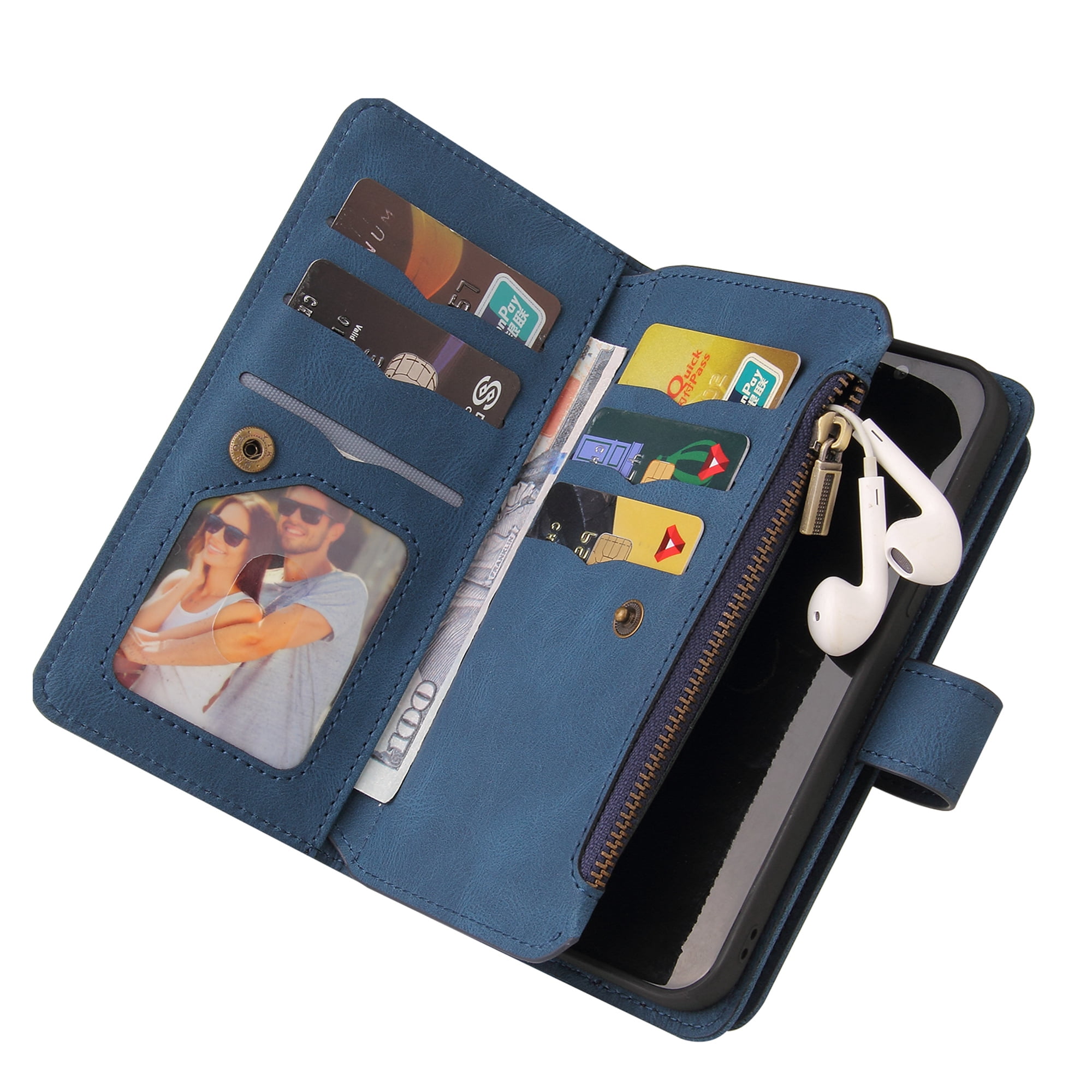 Phone Case for Samsung Galaxy S24 Ultra, S24 Ultra Wallet Case, Luxury Folio Flip Leather Cover [Zipper Pocket] [Wrist Strap] [Kickstand] for Samsung Galaxy S24 Ultra, Blue